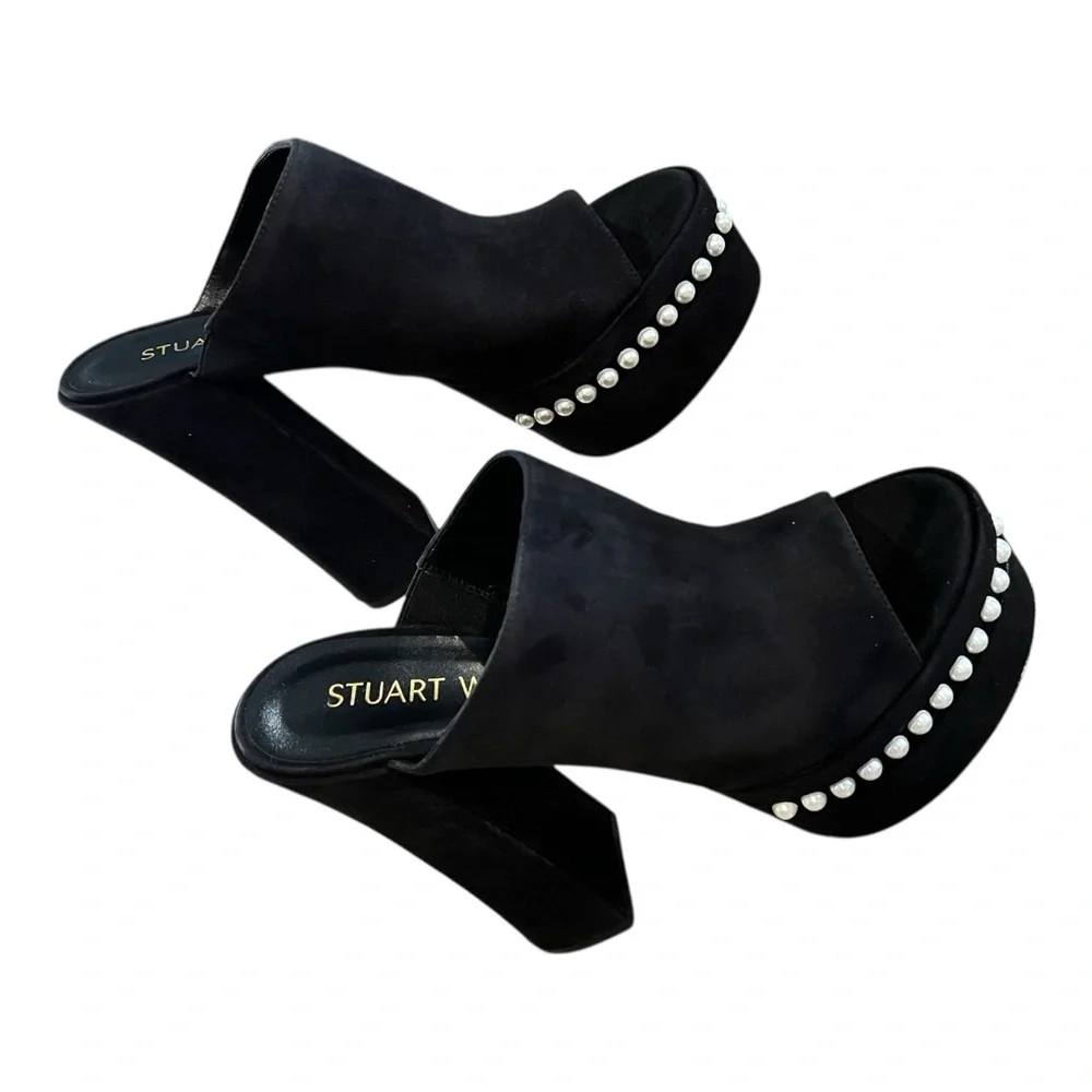 Stuart Weitzman Skyhigh Pearl Platform Slide Mule –Black –Size 39 / 8.5B US– NIB